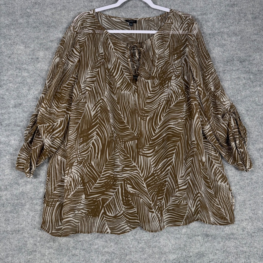 Talbots Size-2X/P Woman Silk Palm Leaf Print Blouse with Camisole Set Brown